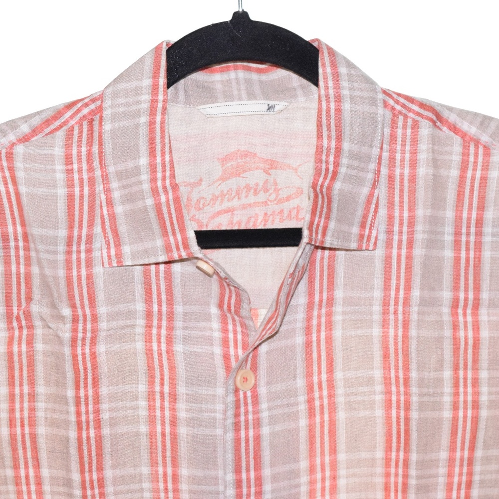 Tommy Bahama Medium Tan Orange 100% Linen Short Sl